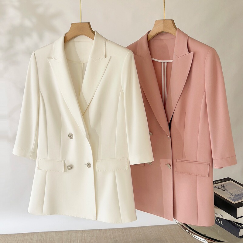 White Summer Thin Three-Quarter Sleeve Blazer for Women, 2026 High-End Elegant Short Suit Jacket White Summer Thin Three-Quarter Sleeve Blazer for Women, 2026 High-End Elegant Short Suit Jacket
