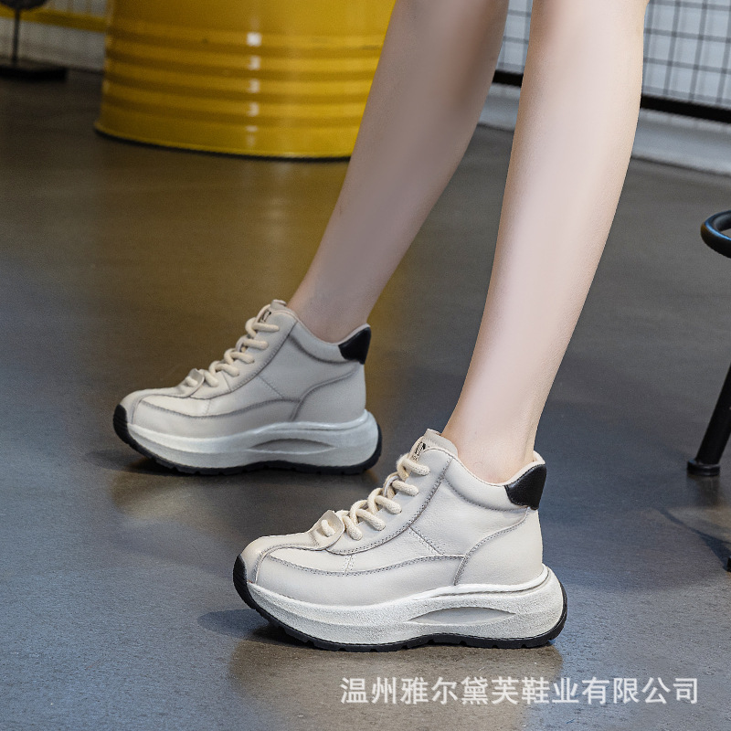 真皮高帮休闲鞋女2025秋季新款轻便百搭增高厚底休闲运动阿甘鞋潮|undefined