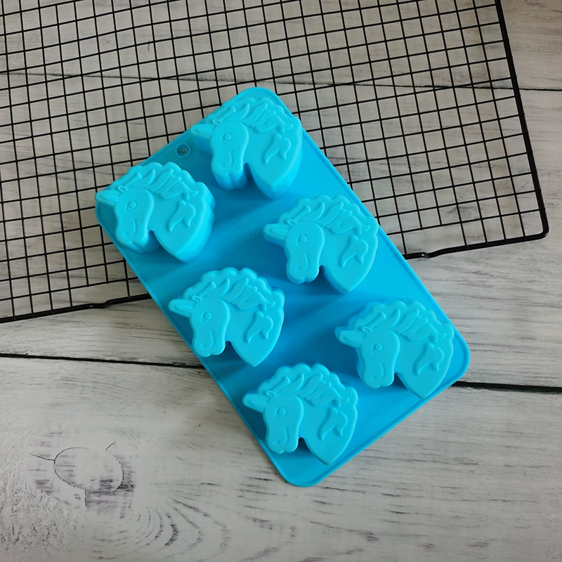Silicone 6 connecting unicorn cake model ice grid chocolate soap, rice cake supplementary food dessert ice cream jelly mold