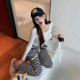 高品质RL拉夫刺绣小马标修身五扣衡山+条纹裤两件套百搭时尚套装