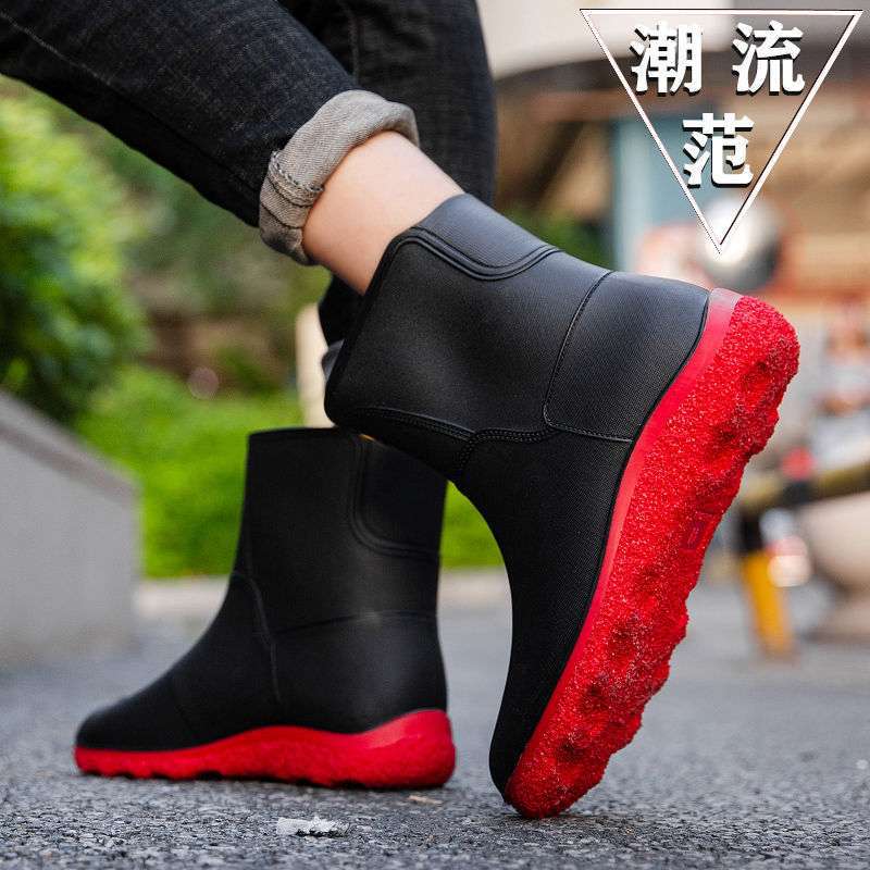 中筒防水鞋男防寒防滑雨靴外卖工作雨鞋男款超软加绒加厚保暖雨鞋