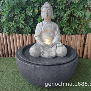 新款复古神像坐佛喷泉园林庭院流水工艺品摆件插电款-3