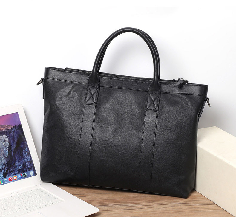 Cặp da nam công sở da bò lớp đầu nhiều ngăn 38×8×28 cm, đeo vai/chéo — Màu đen chi tiết 19