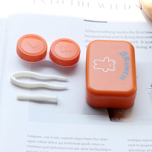Cute student contact lens box ins cartoon contact lens companion box double box portable care box