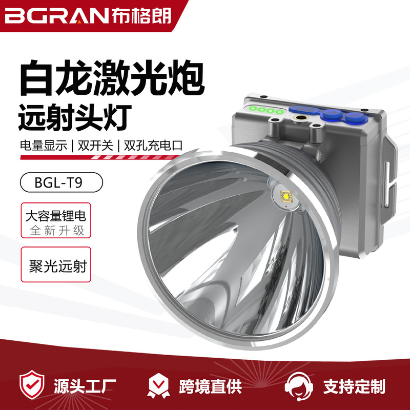 New laser-powered headlamp, suitable for outdoor use, with strong light, rechargeable, ultra-bright, long-range illumination, and extended battery life, ideal for fishing