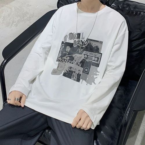 Plus Size Plus Size Fat Man's Long Sleeve T-Shirt Men's American Retro Loose Trendy Hong Kong Style Ins Trendy Versatile Top 