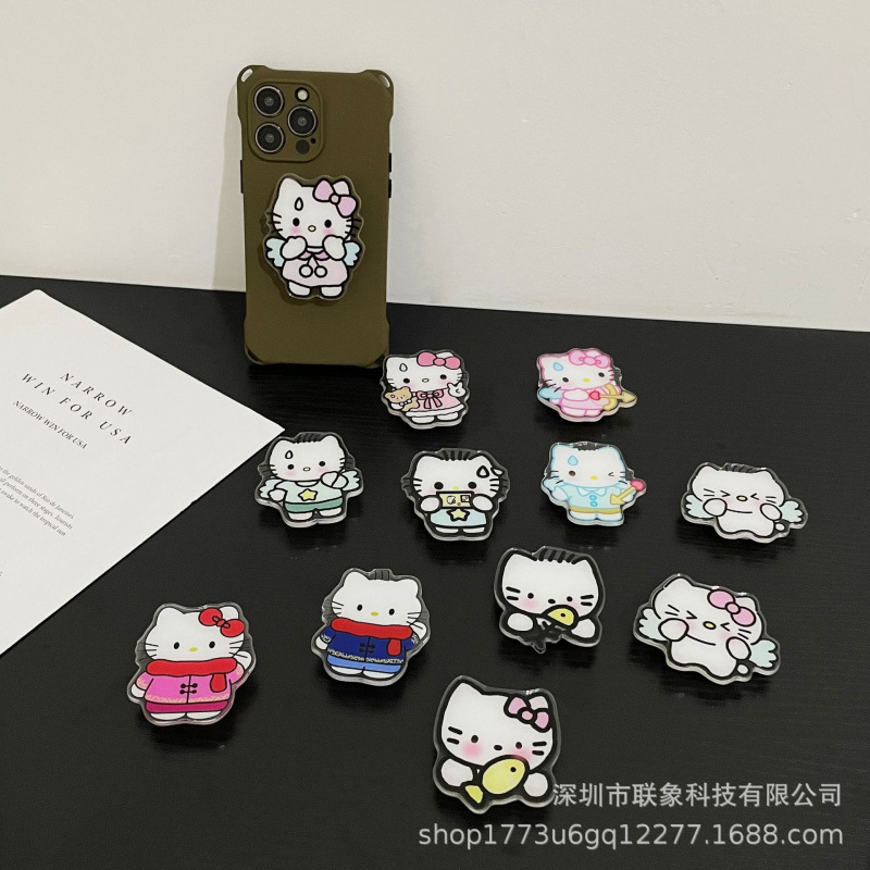 Cartoon Kt Cat Acrylic Mobile Phone Airbag Bracket Folding Rotatable Base Adhesive Play-chasing Artifact for Lovers