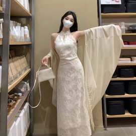 中式国风改良复古求婚旗袍连衣裙气质清冷显瘦薄款过膝长裙