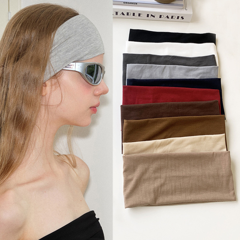 European and American Cross-Border New Solid Color Sports Style High Elastic Headband Turban Simple Versatile Delicate Knitted Hairband
