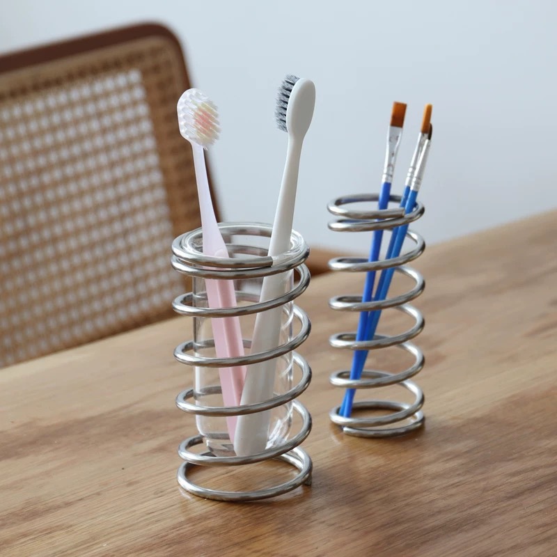 Metal Toothbrush Holder Simple Desktop Storage Rack Bathroom Drain Storage Rack Cosmetic Brush Advanced Hollow Pen Holder Ornaments