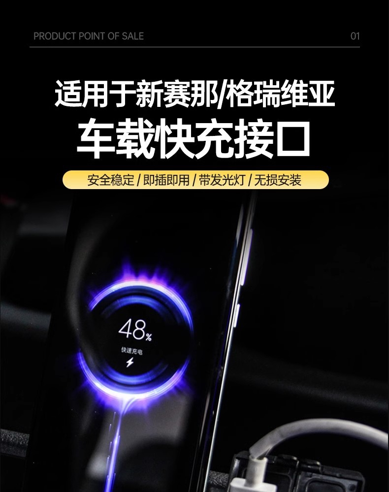 Suitable for Toyota Sienna and Granvia Fast Charging Module, Sienna Car Type-C to USB Charger Dual-Port Fast Charging