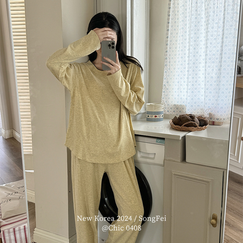 Pajamas Women's Autumn New Round Neck Pullover Long-Sleeved suit Loose Comfortable Stretch Two-Piece Outer Wear Home Clothes Pajamas Women's Autumn New Round Neck Pullover Long-Sleeved suit Loose Comfortable Stretch Two-Piece Outer Wear Home Clothes
