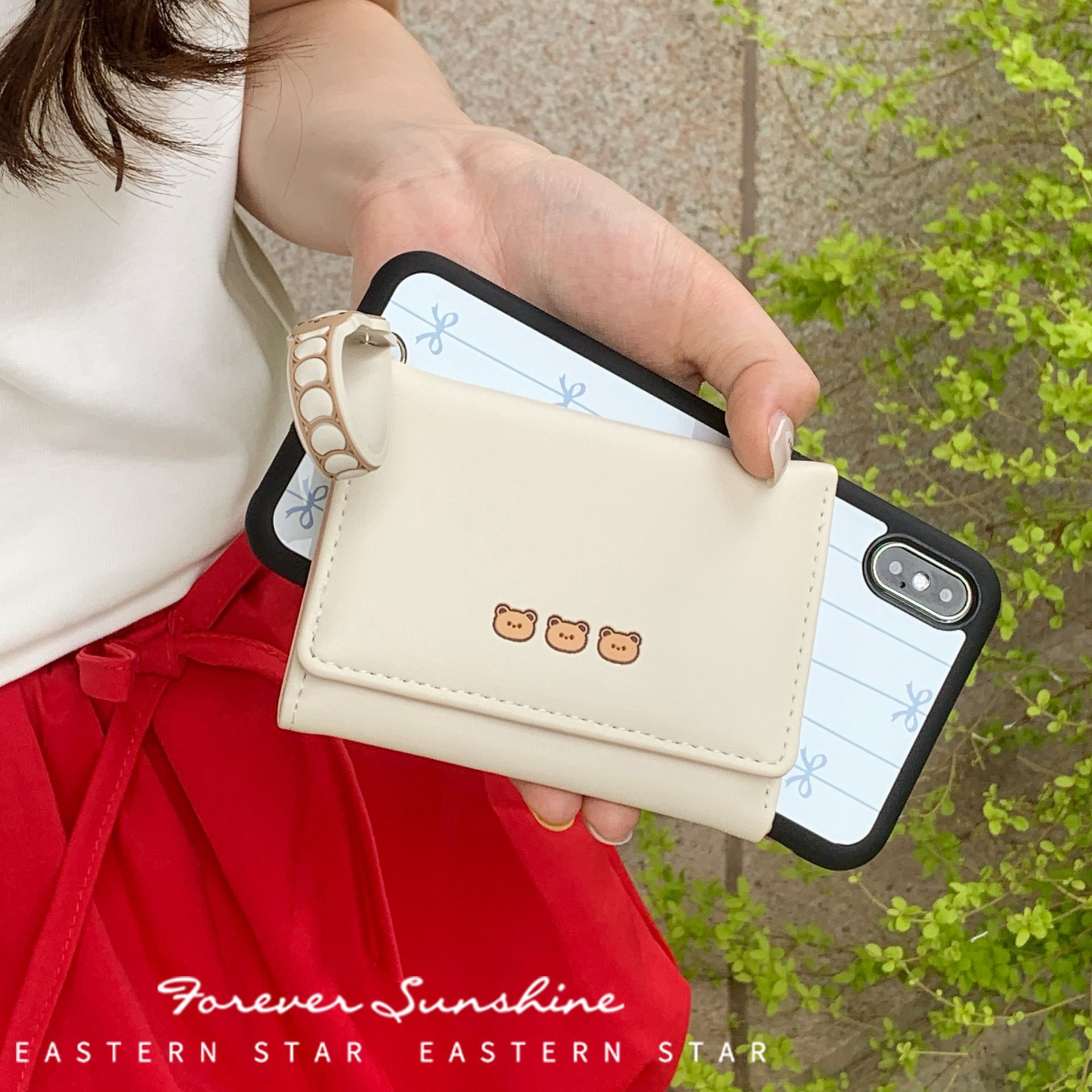 小熊手袋~钱包女简约短款女士钱包三折学生现货日式财布Purse