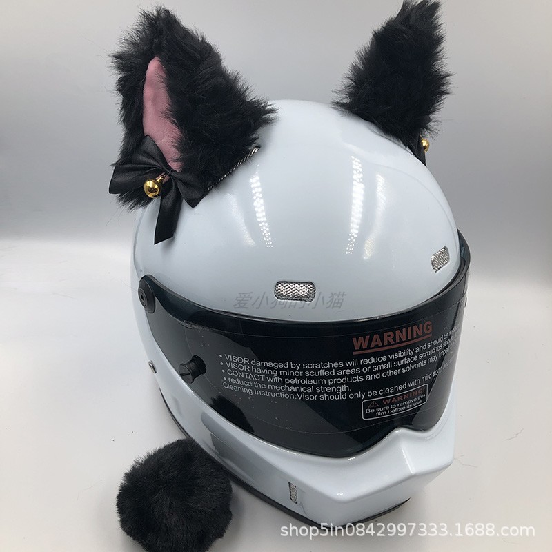Motuoche Helmet Decoration Cat Ears Motorcycle Electric Car Ski Helmet Modified (Auto Parts and Accessories) - deluxe-black-pink-with-bell-and-tail
