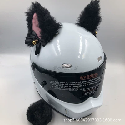 Personalized Helmet Decoration with Cat Ears, Trendy Helmet Accessory for Motorcycle, Electric Vehicle Riders, and Ski Helmets Modification (Motosiklet dəbilqələri) - deluxe-version-with-black-pink-bells-and-tail
