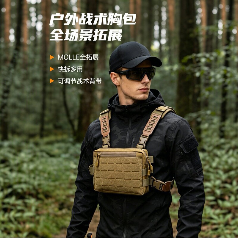 Outdoor Tactical Chest Bag for Men, Multifunctional Molle Quick-Release Vest, Cycling and Mountaineering Tactical Bag, Wear-Resistant and Waterproof Backpack