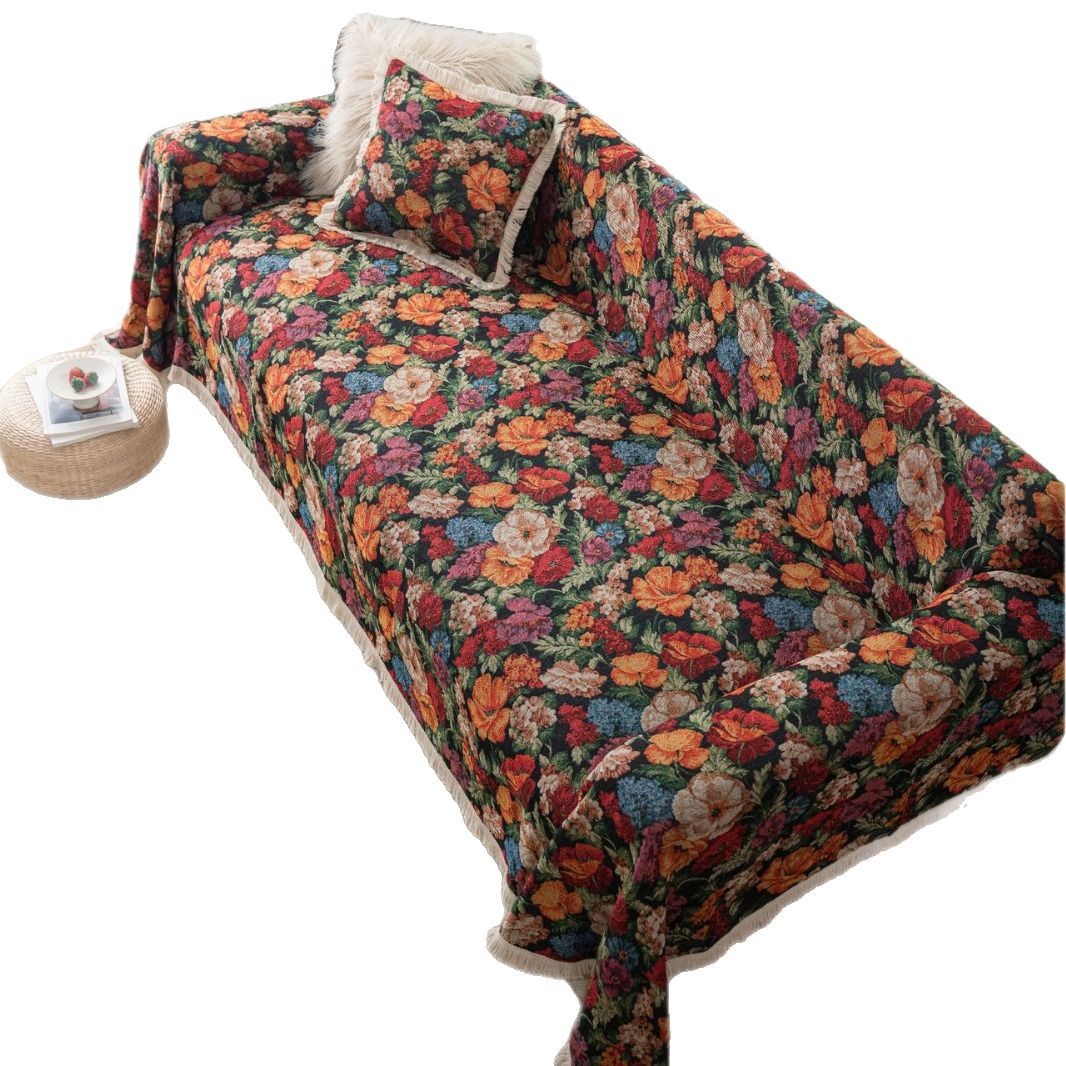 Sofa, retro festive duvet, flowered