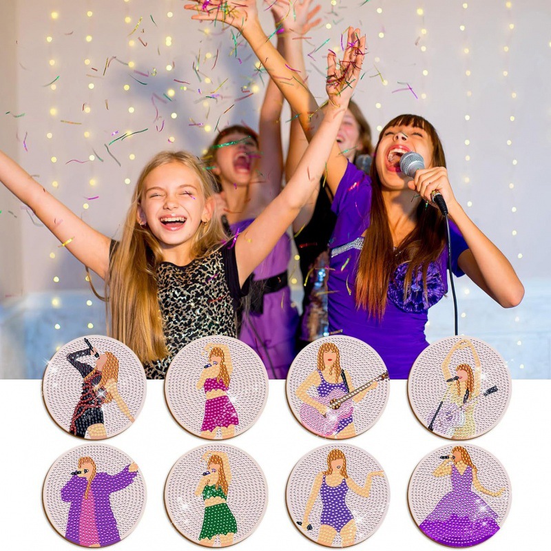 Taza de pintura de diamante personalizada almohadilla de taza de perforación completa almohadilla de aislamiento térmico redonda almohadilla de mesa de comedor de animales DIY forma especial almohadilla de taza con estante al por mayor