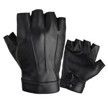 新款PU皮半指手套男女户外运动骑行键盘打字手游钓鱼手套加绒薄款