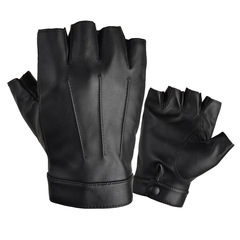 新款PU皮半指手套男女戶外運動騎行鍵盤打字手遊釣魚手套加絨薄款