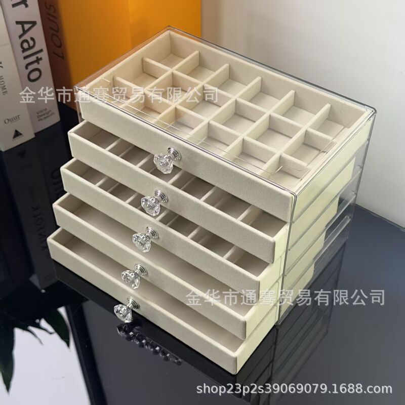 ハイエンドの5層抗酸化引き出しタイプのベルベットジュエリーボックスデスクトップアクリルジュエリー収納マルチグリッド分類と整理|undefined