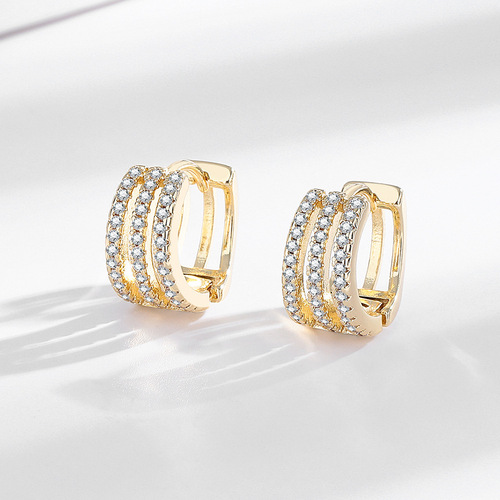 New style fresh and exquisite multi-layered hoop inlaid zircon earrings light luxury personalized ear buckle high-end golden small earrings