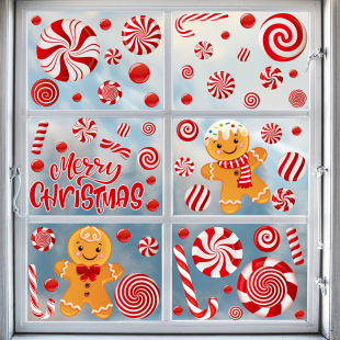 Cross-Border Wholesale Christmas Decorations Christmas Gingerbread Man Candy Crutches Bedroom Living Room Window Glass Stickers