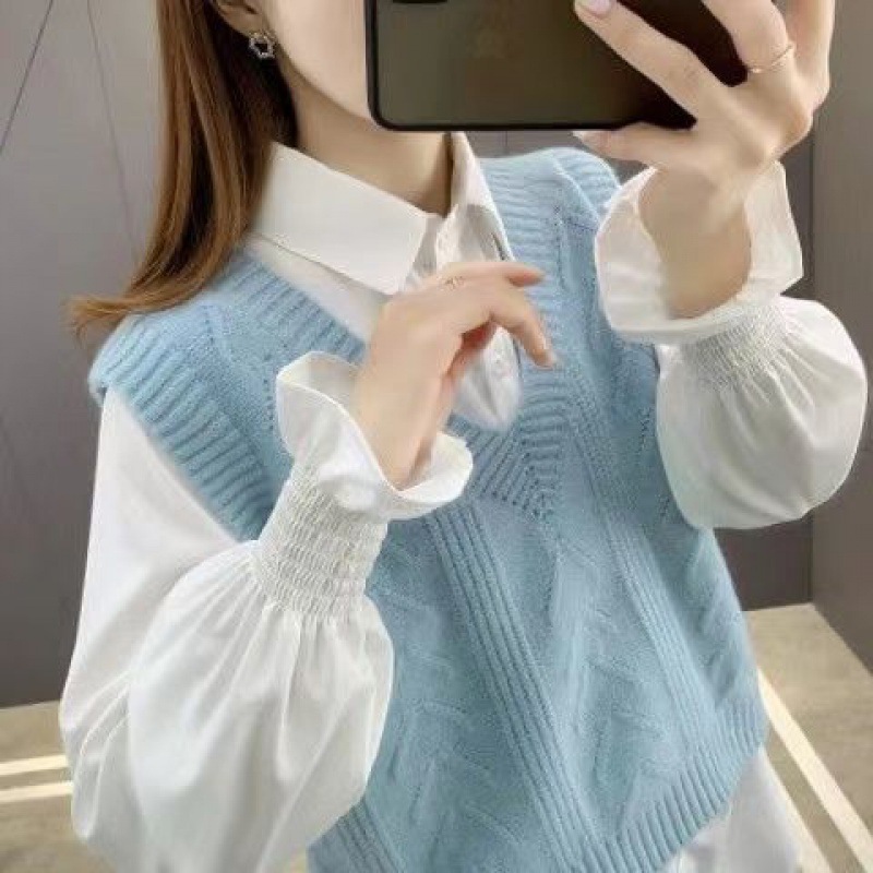 2023 nuevo suéter camisa de mujer chaleco traje de una pieza suéter primavera y otoño estilo occidental suelto todo partido