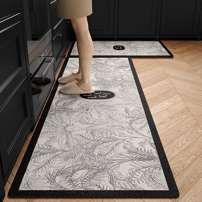 キッチンマット滑り止め防油は、洗濯フリー専用のフロアマット防水汚れに強い家庭用皮革pvcカーペットを拭くことができる