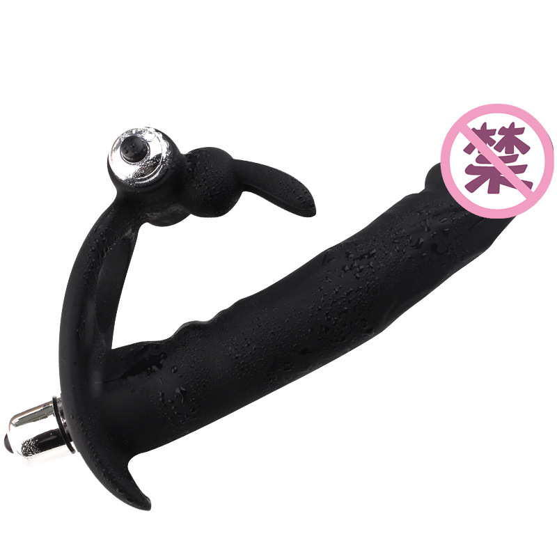 Vibrating Dual-Plug Penis Ring Silicone Wearable Couples Vibrator — detail image 5