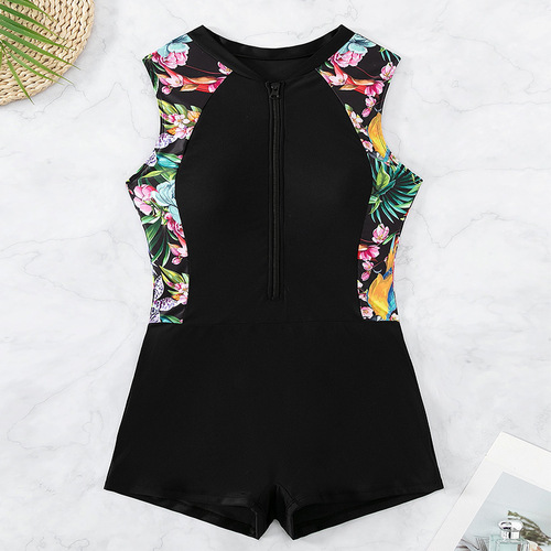 2025 Western European Print Conservative Belly Covering One-Piece Swimsuit for Women Straight Leg Tight Bikini