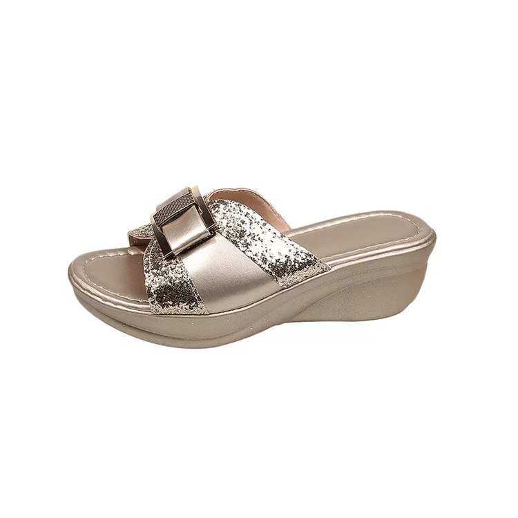 Стильные сланцы на платформе для лета, золотистые пляжные шлепанцы, серебро/золото, размеры 35–40