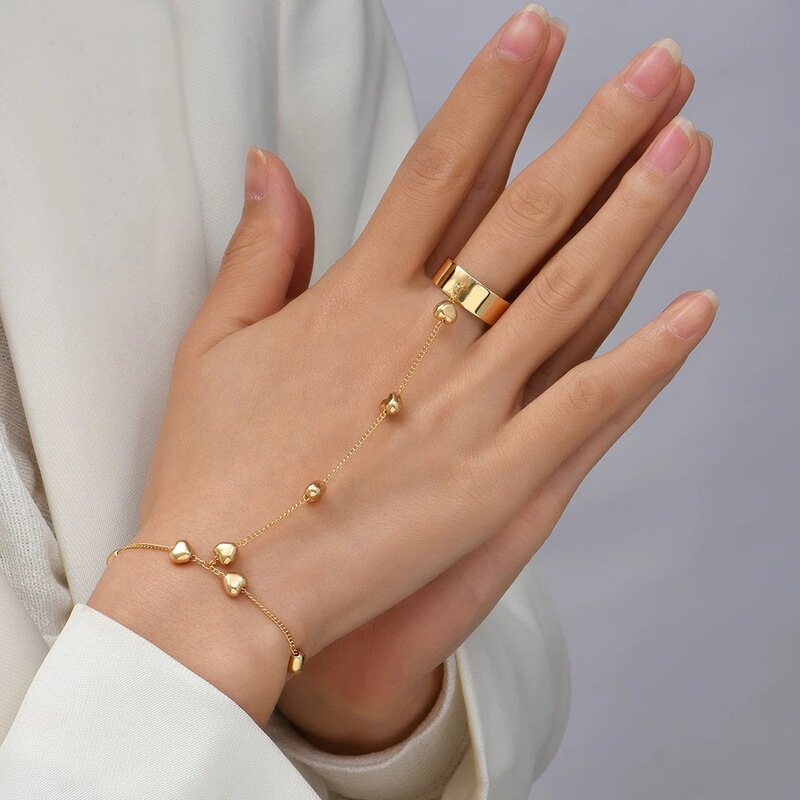 European and American Jewelry Hot-Selling Fashion Simple Style Heart Chain Handmade Finger Ring for Women Versatile Accessory