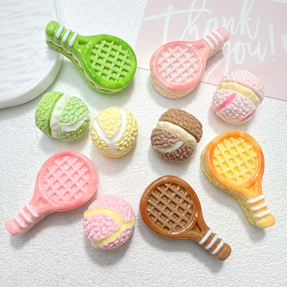 Cartoon Racket Tennis Cream Glue DIY Resin Accessories Clogs Flower Hairpin Phone Case Bag Pendant