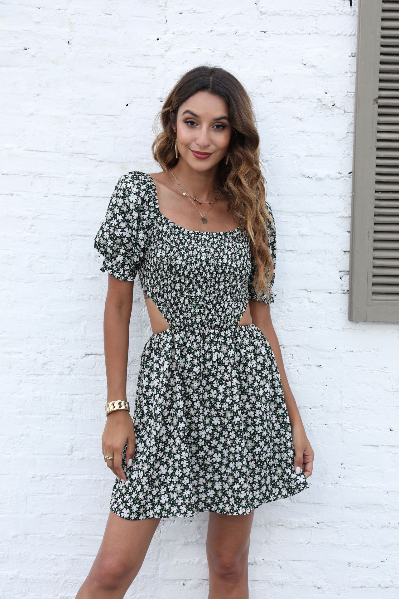 Europeo y americano transfronterizo primavera y verano Comercio exterior nueva ropa de mujer deseo Amazon fuera del cuello vestido floral falda image 3