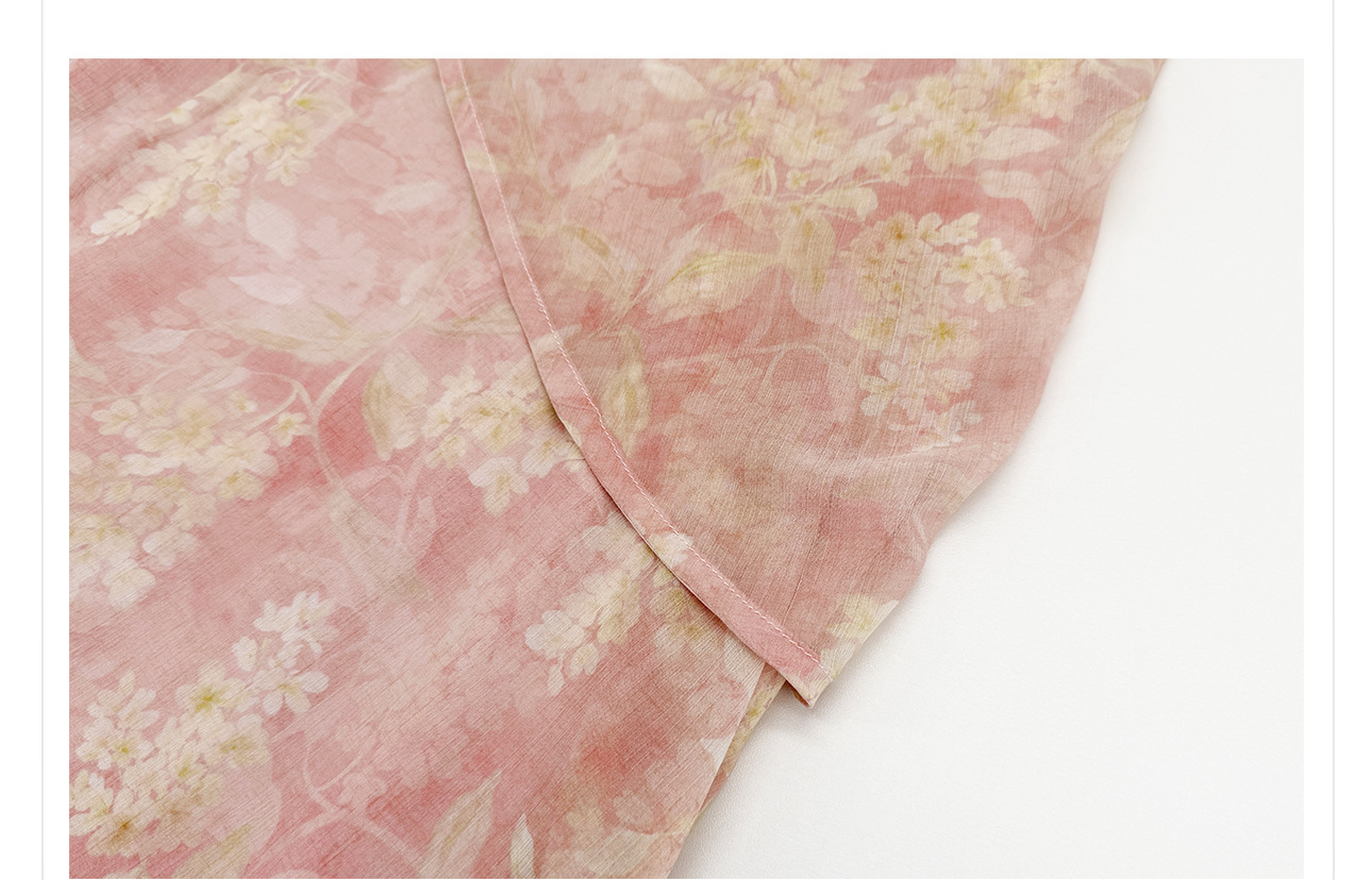 Đầm maxi nữ cổ V in hoa chất voan dài thắt eo thiết kế mùa hè — màu hồng chi tiết 15