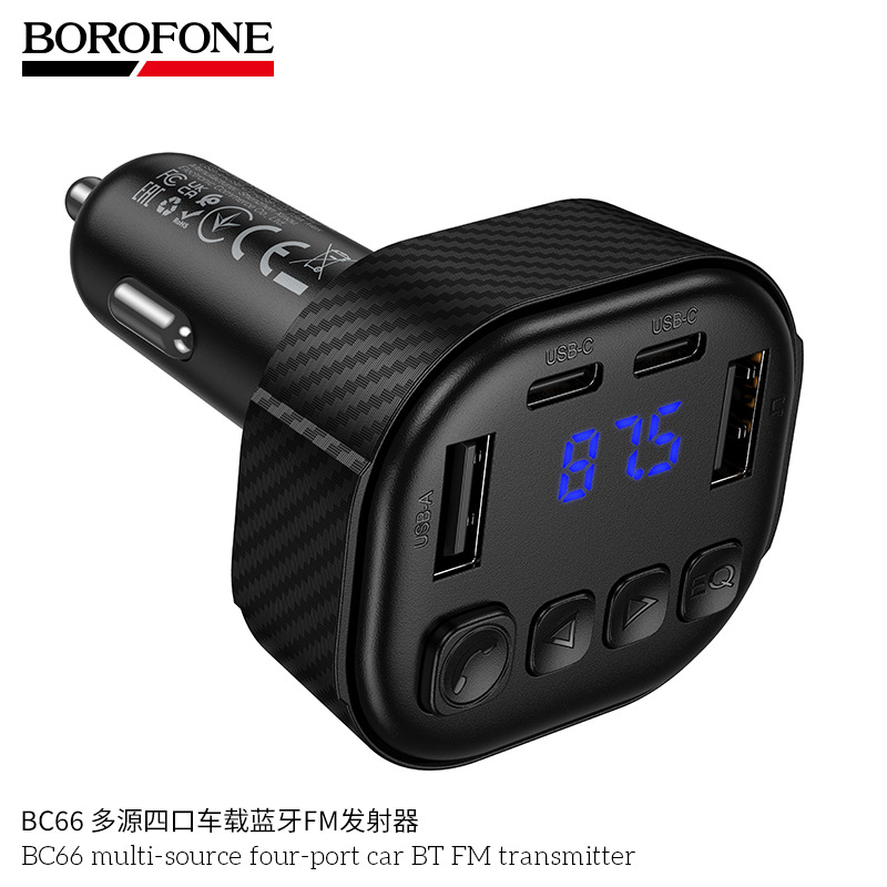 BOROFONE BC66 Car Four-Port 2A2C Bluetooth FM Transmitter Car Fast Charger USB Playback Hands-Free Calling