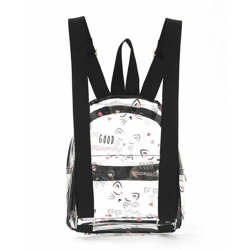 Mochila portátil de PVC transparente de alta qualidade e grande capacidade com estampa de gato em miniatura da Feihong Cross-Border._voghion.com