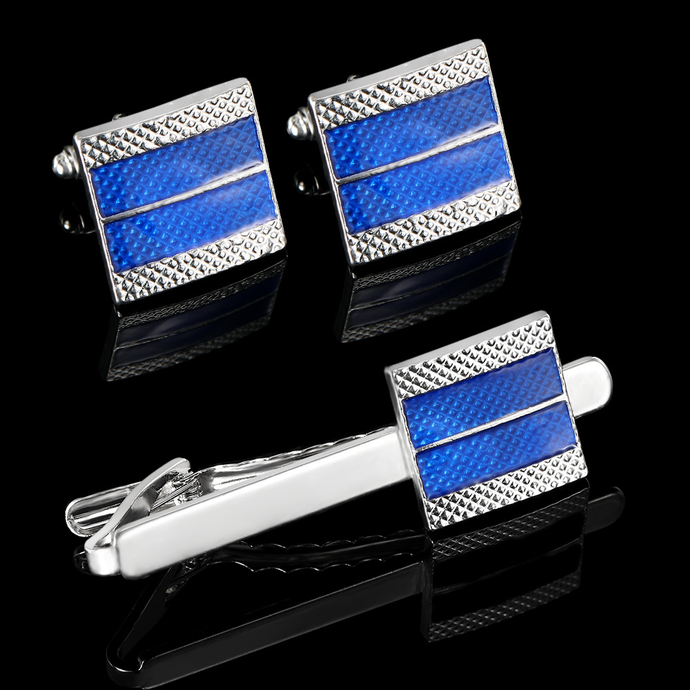 European and American fashion blue pattern cufflinks men's business French shirt cufflinks tie clip suit accessories gift box