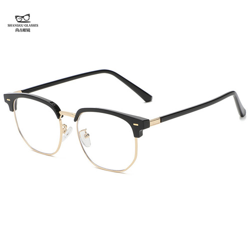 New TR90 eyebrow metal flat mirror for women, trendy Korean style men's myopia glasses frame, fashionable anti-blue light glasses frame