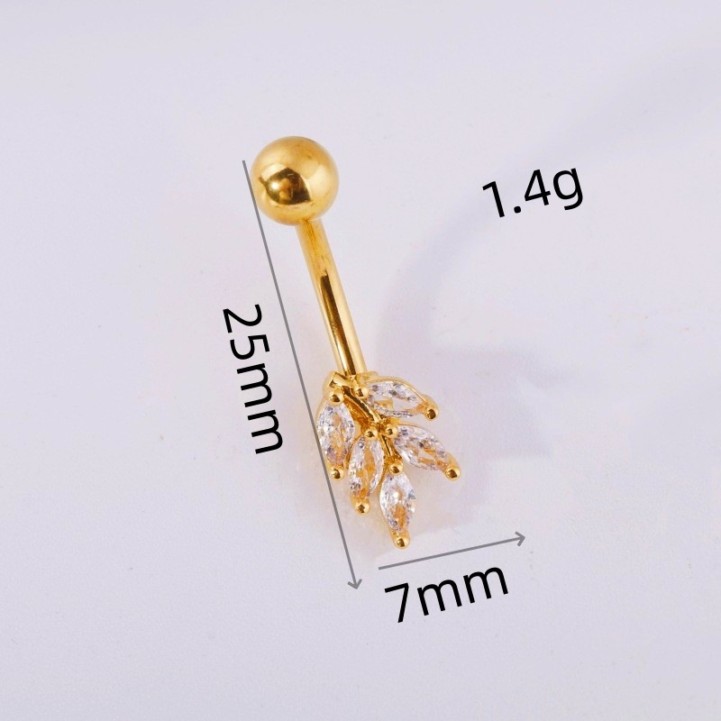 Zircon Bow Leaf Navel Ring Belly Button Ring Piercing Jewelry Wholesale detail image 11