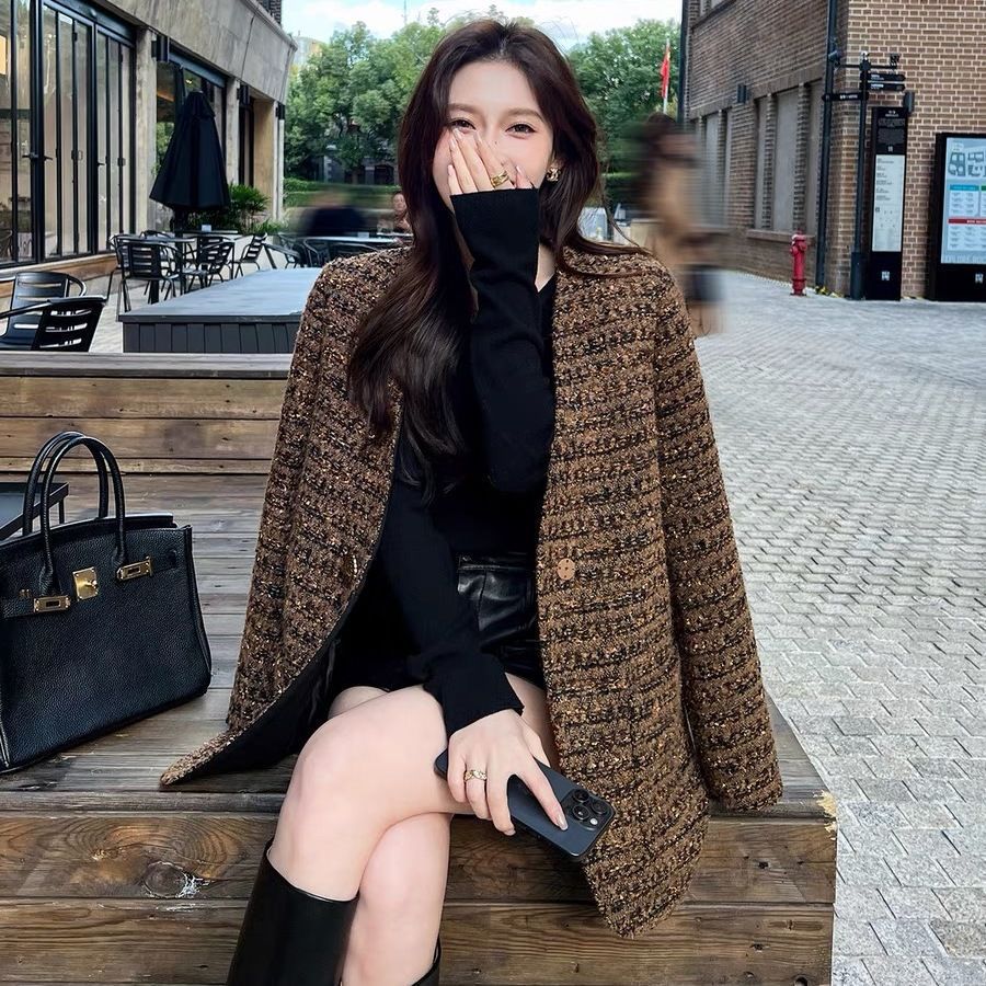 2025 New Style Small Fragrance Jacket for Women, Rich Daughter-Like Elegant, Korean Style Slim Casual Woven Top, Tweed