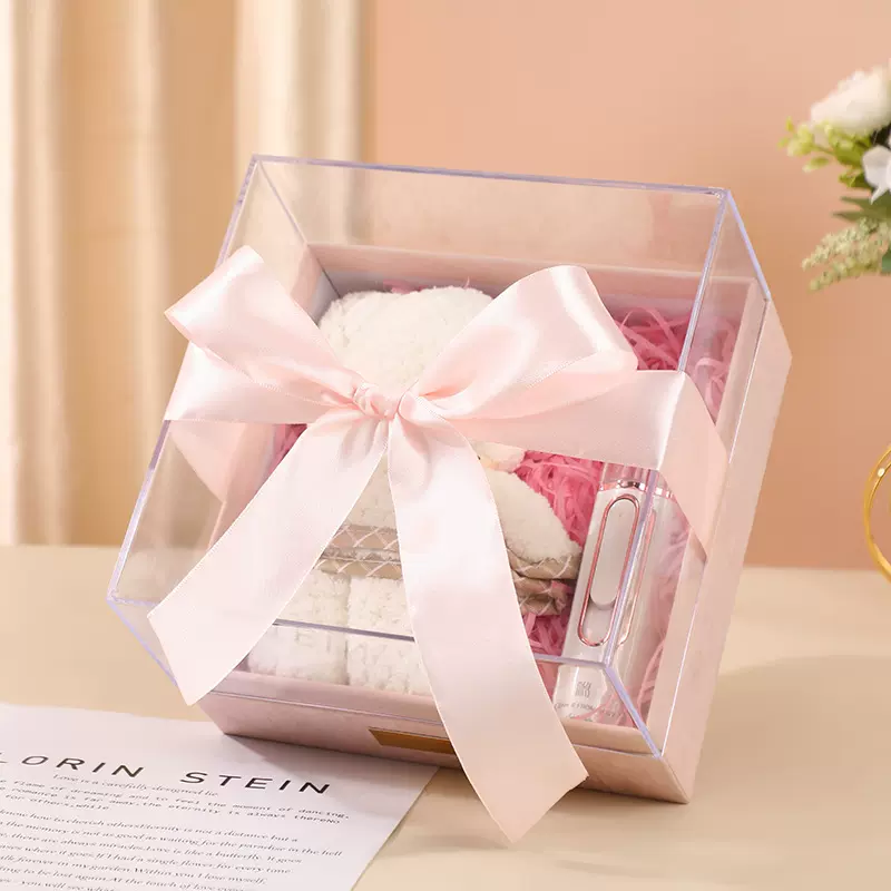 粉色520节日礼物盒轻奢生日商务包装盒透明亚克力伴手礼盒