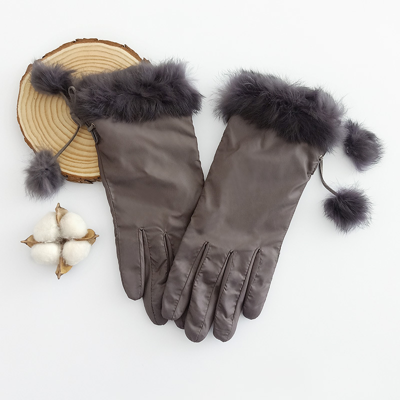 韩版轻薄冬季灰色保暖羽绒布手套女现货分指手套单色手套现货批发
