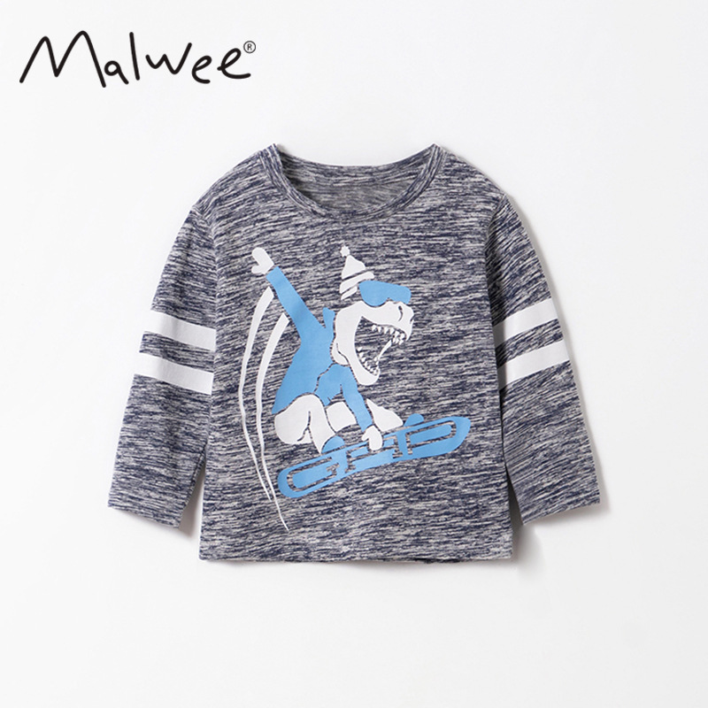 Malwee camiseta de base para niños de otoño nuevo estilo europeo y americano para niños de media edad Casual cuello redondo camiseta de mangas largas para niños