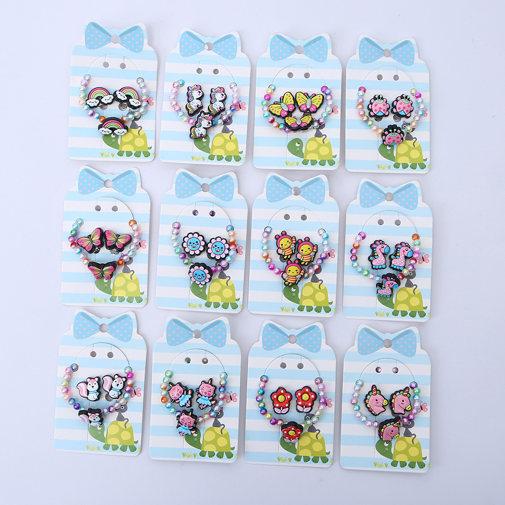 Cartoon Style Rainbow Butterfly Arylic Resin Handmade Girlu0027S Earrings Necklace 1 Set