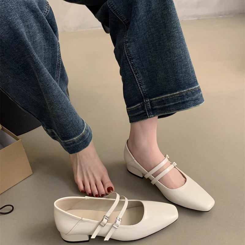 女性用シルバー浅口靴、春と秋の新しい韓国風フレンチスタイルフェアリースタイル優しい通勤太いヒールメリージェーンシューズ|undefined