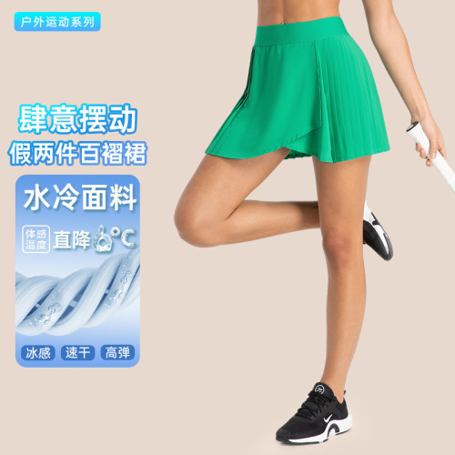 Spring and summer new style lined anti-exposure sports tennis skirt loose and breathable quick-drying short skirt yoga shorts with pockets