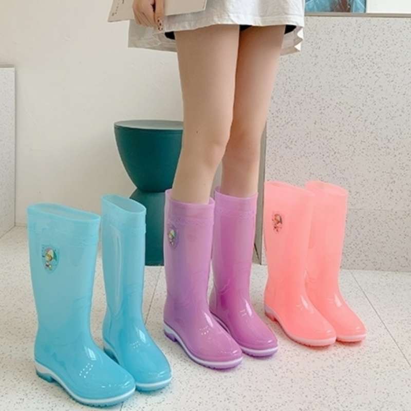 Botas de lluvia para mujer, botas de lluvia de tubo largo y alto, zapatos de goma transparentes de moda para adultos coreanos, botas impermeables, zapatos de trabajo antideslizantes image 1