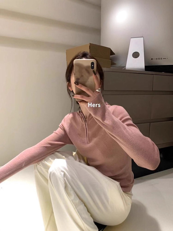 针织毛衣百搭新款拉链外套开衫立领长袖修身针织上衣女春秋打底衫|undefined
